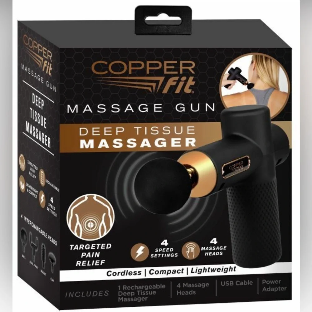 Copper Fit Unisex Adult Massage Gun, Rechargeable with 4 Massage Attachments - Picture 1 of 8